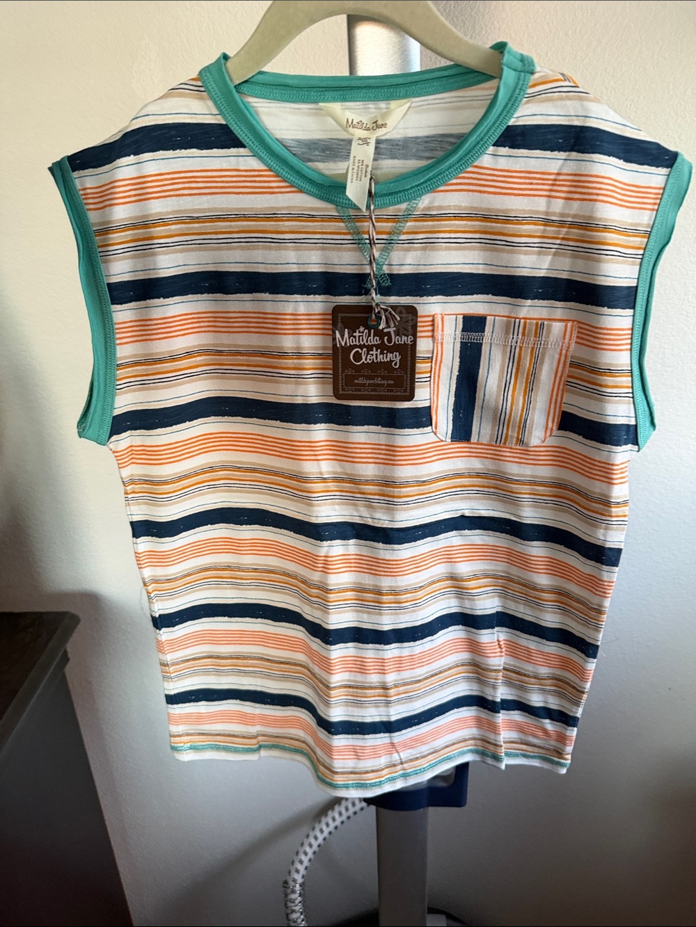 Matilda Jane Striped Tank Top in Navy, Orange & Mint